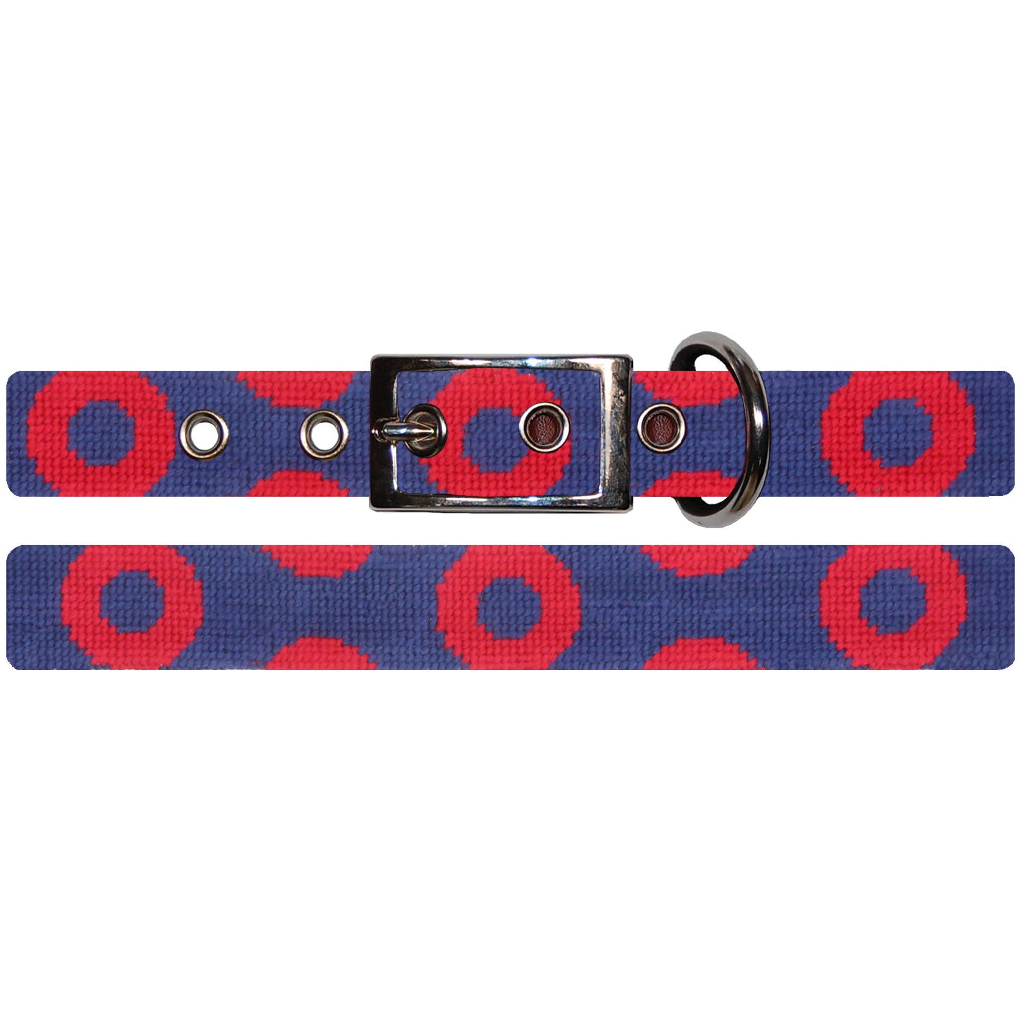 Smathers and Branson The Donut Pattern Needlepoint Dog Collar Classic Navy - Red Donuts  