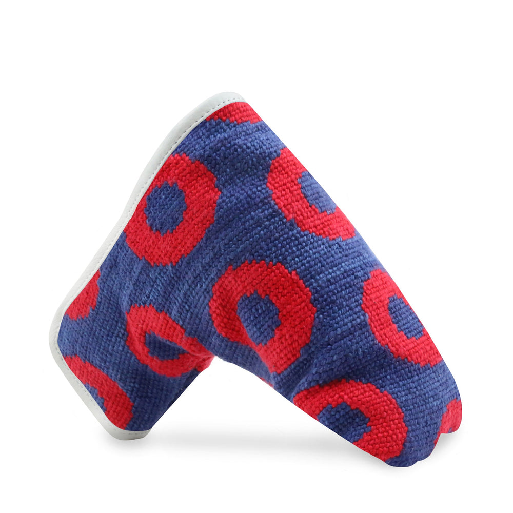 Smathers and Branson The Donut Pattern Needlepoint Putter Headcover Classic Navy - Red Donuts White Leather   