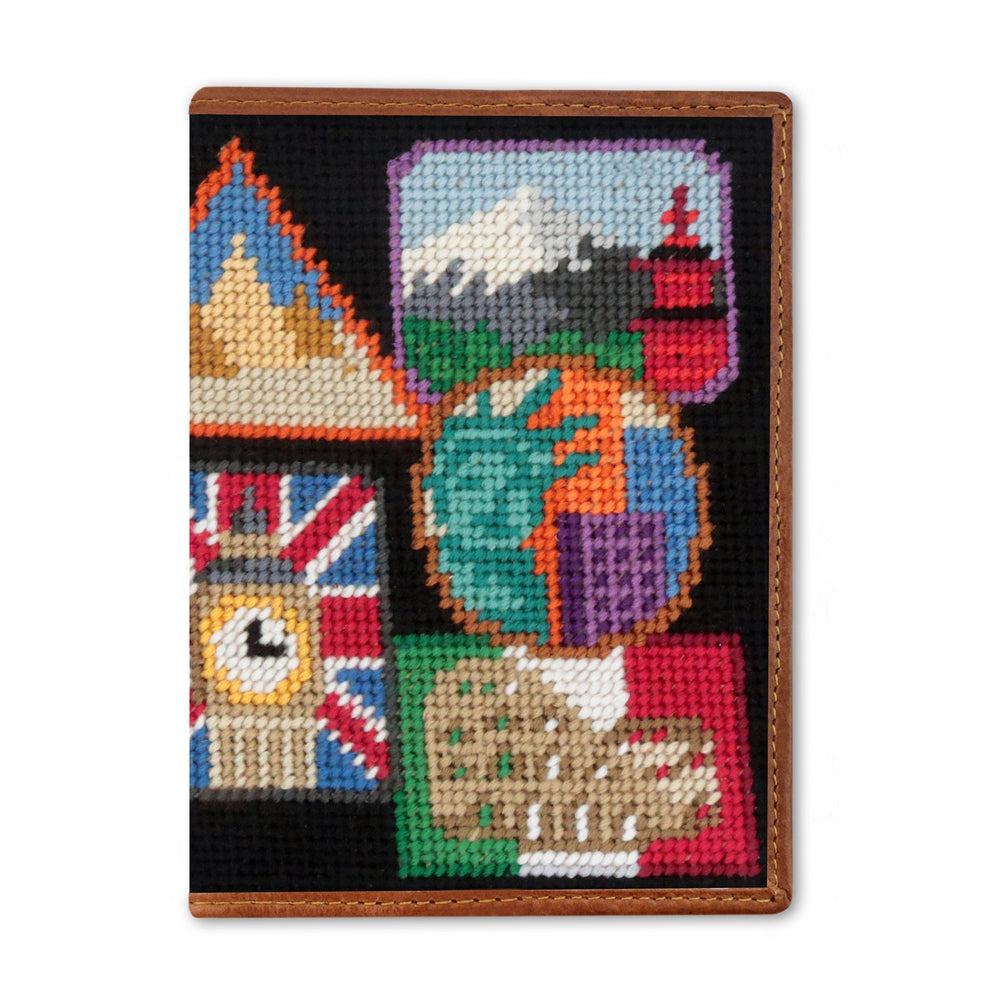 Smathers and Branson Travel Stickers Black Needlepoint Passport Case  