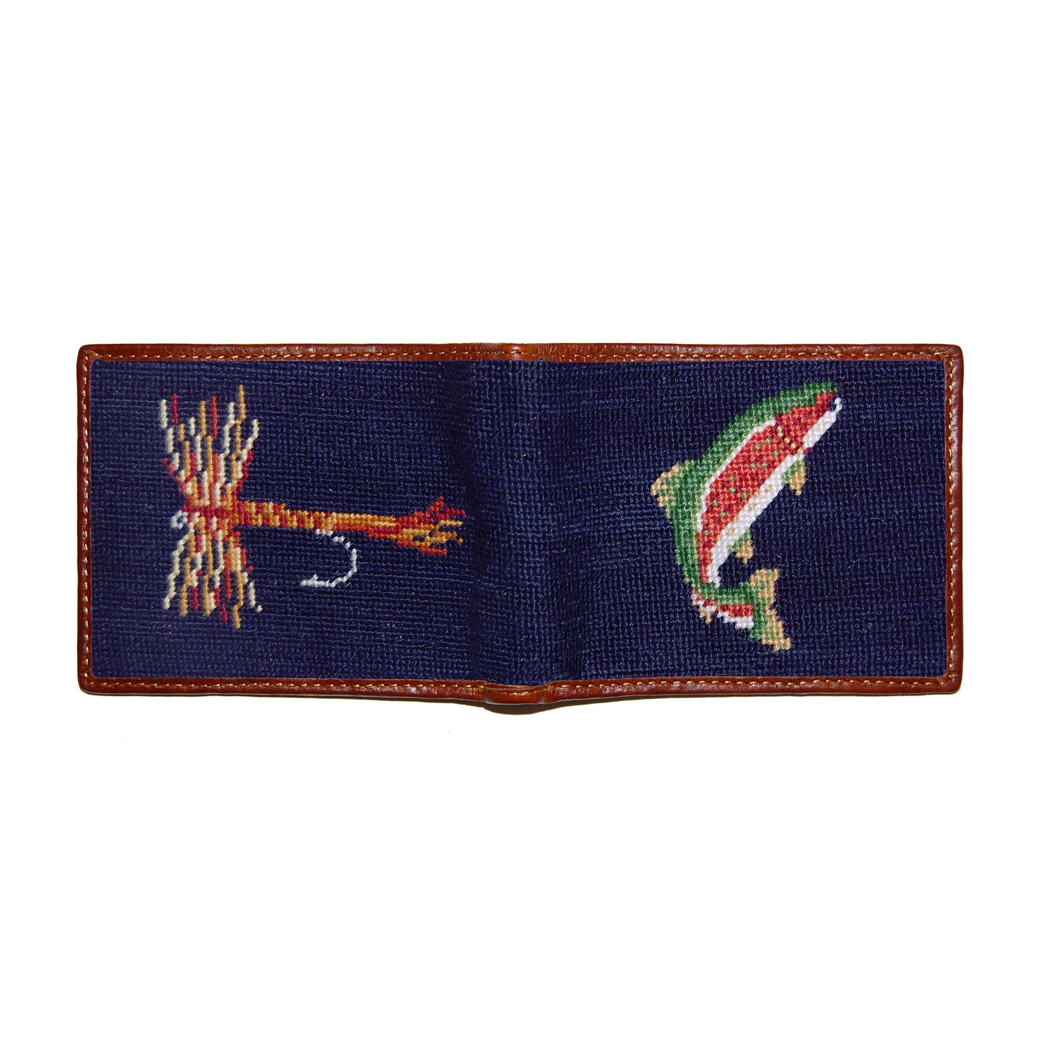 Smathers and Branson Trout And Fly Dark Navy Needlepoint Bi-Fold Wallet  
