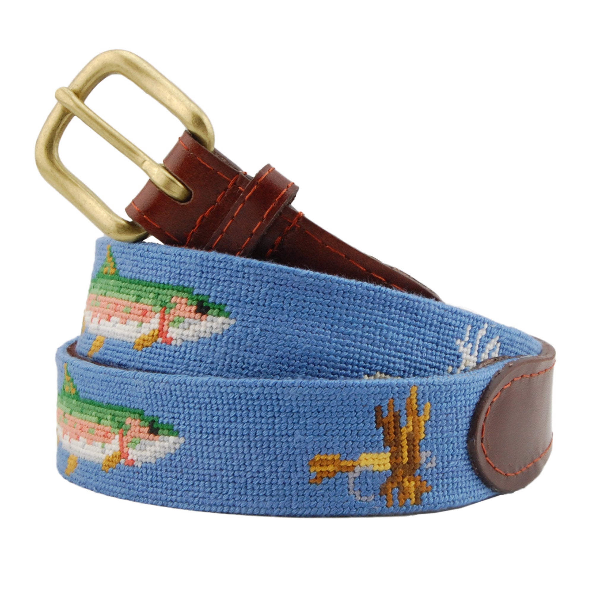 Smathers and Branson Leather Needlepoint Belt Sz 36 Crab Ocean
