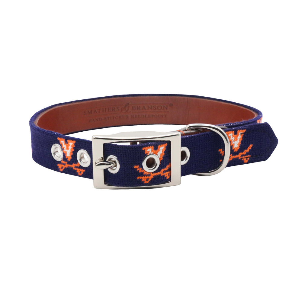 Smathers and Branson UVA Dark Navy Needlepoint Dog Collar Looped 