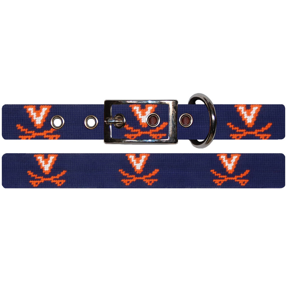 Smathers and Branson UVA Dark Navy Needlepoint Dog Collar Laid Out 