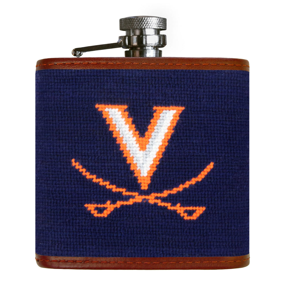 Smathers and Branson UVA Needlepoint Flask Dark Navy Front 