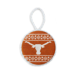 Smathers and Branson University of Texas Fair Isle Needlepoint Ornament Burnt Orange White Cord   