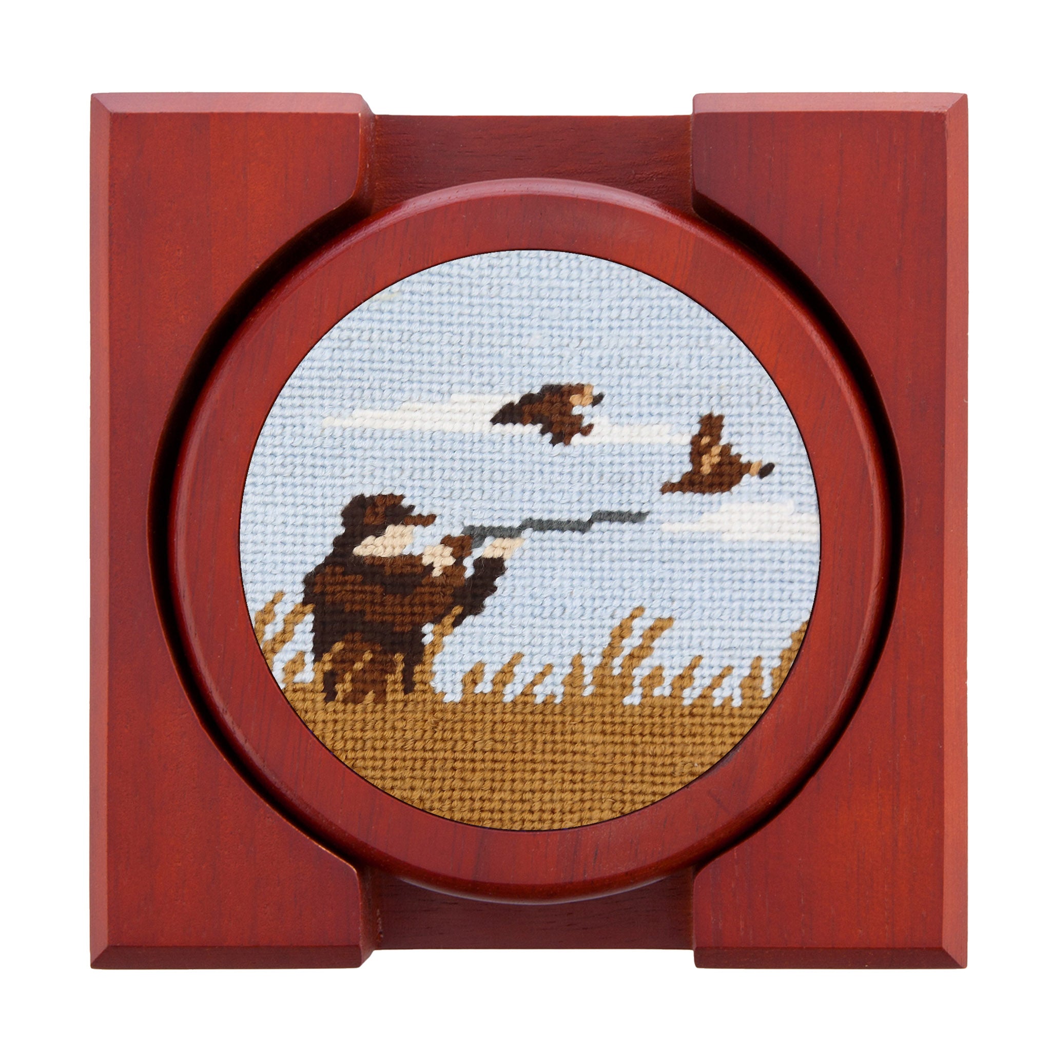 Smathers and Branson Upland Shoot Needlepoint Coasters with coaster holder  