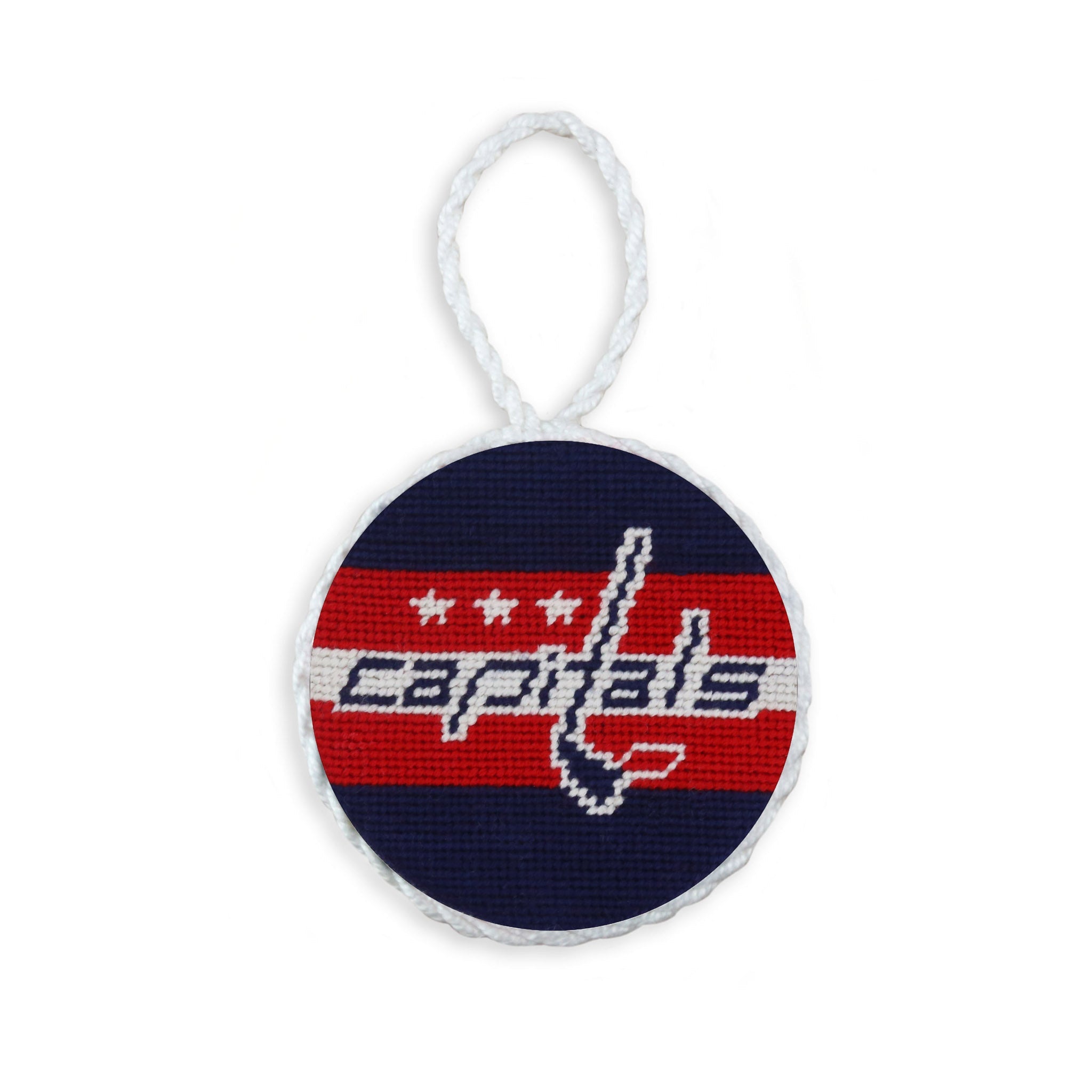 Smathers and Branson Washington Capitals Needlepoint Ornament Dark Navy - Jersey Stripes White Cord  