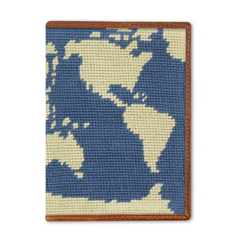 Smathers and Branson World Map Slate Needlepoint Passport Case  