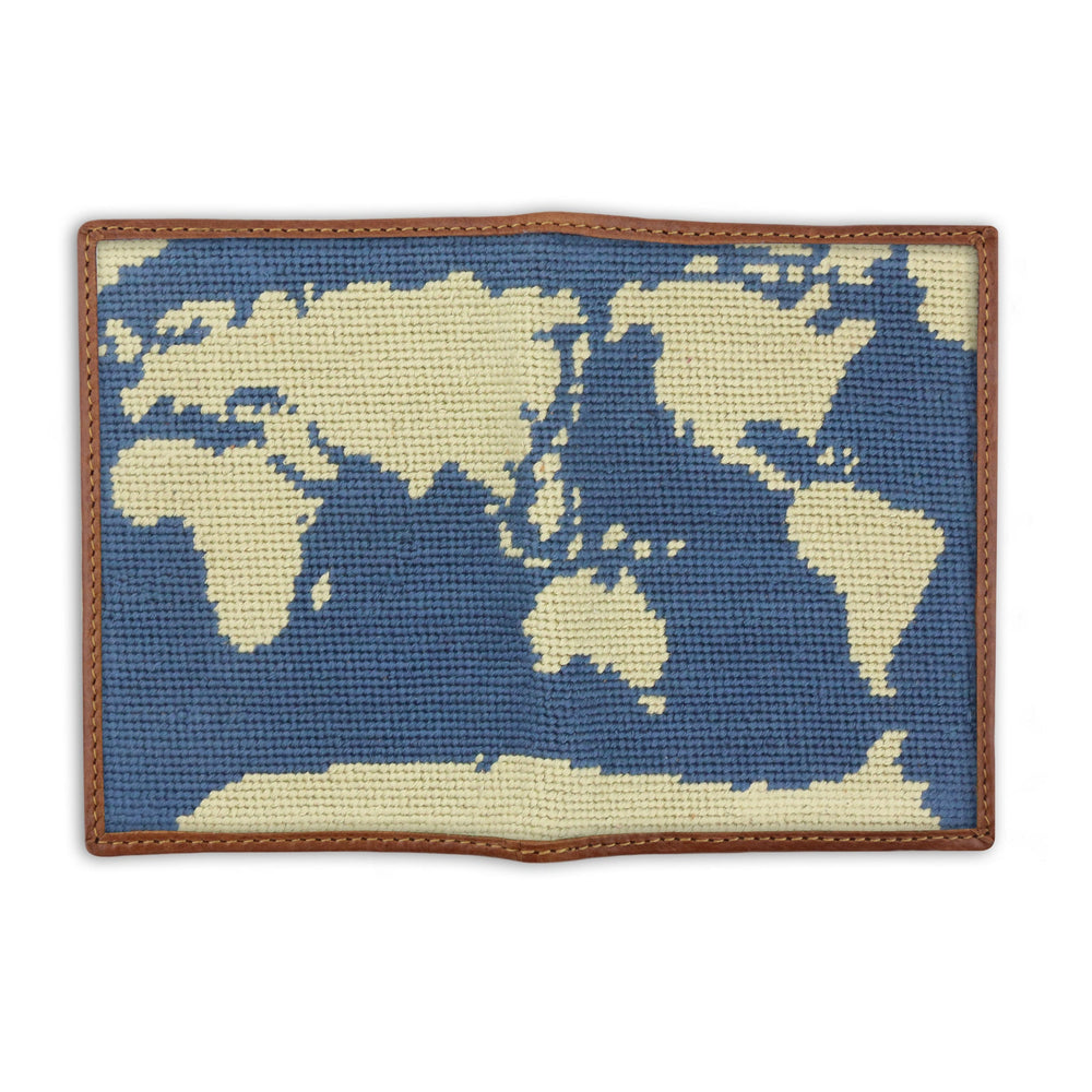 Smathers and Branson World Map Slate Needlepoint Passport Case Opened 