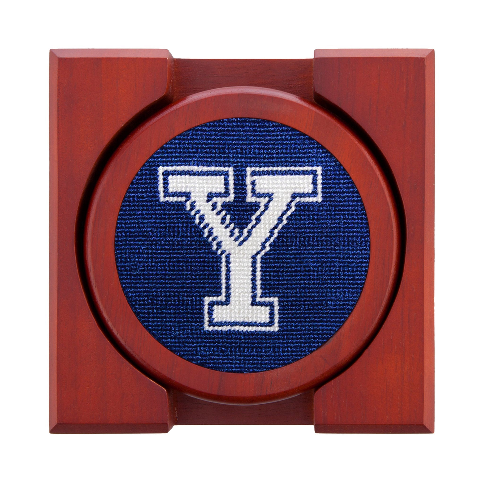 Smathers and Branson Yale Needlepoint Coasters with coaster holder 