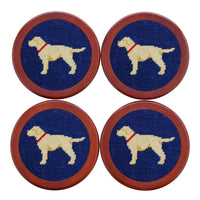 Smathers and Branson Yellow Lab Classic Navy Needlepoint Coasters    