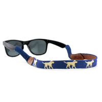 Smathers and Branson Yellow Lab Classic Navy Needlepoint Sunglass Strap Attached to glasses  